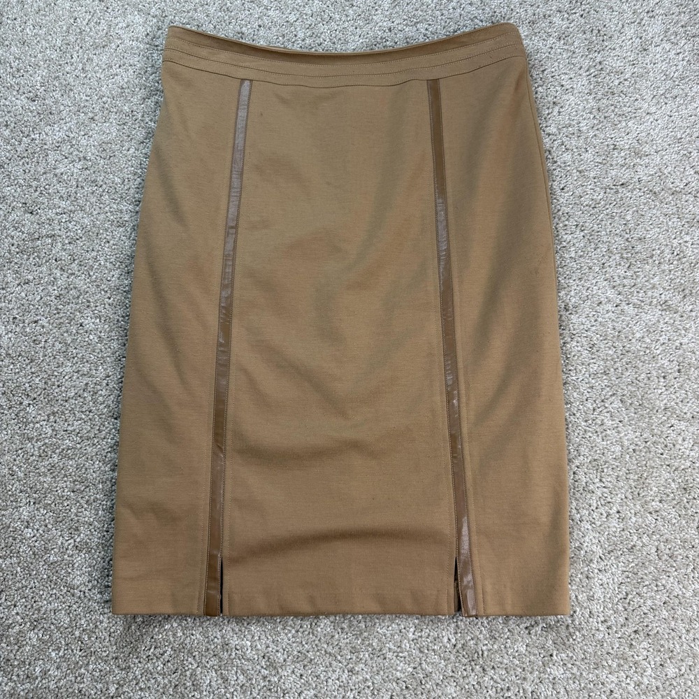 Vex Collection Skirt Womens 40 Brown Solid Pencil Knee Length Lined Stretch